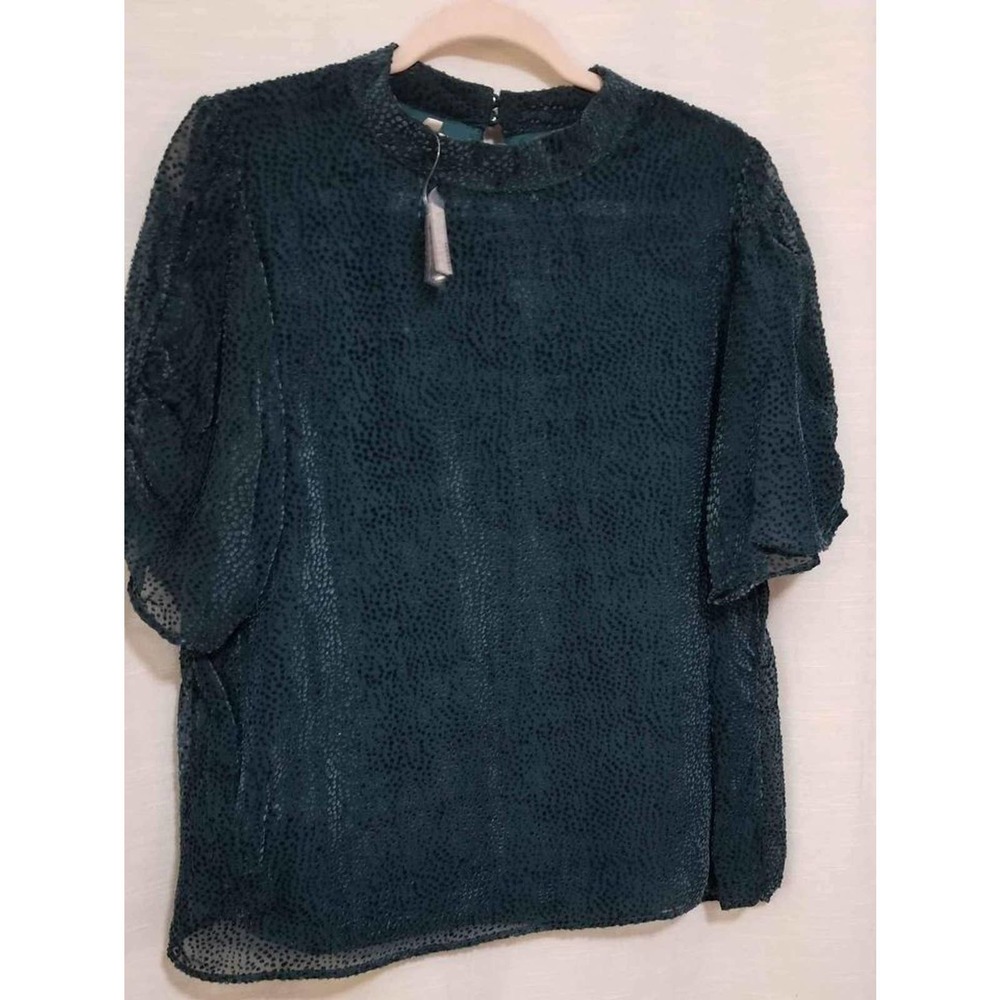 NWT! Maurice's Dark Teal Velour Dot Burnout Puff Sleeve Blouse Size Large - Picture 1 of 10